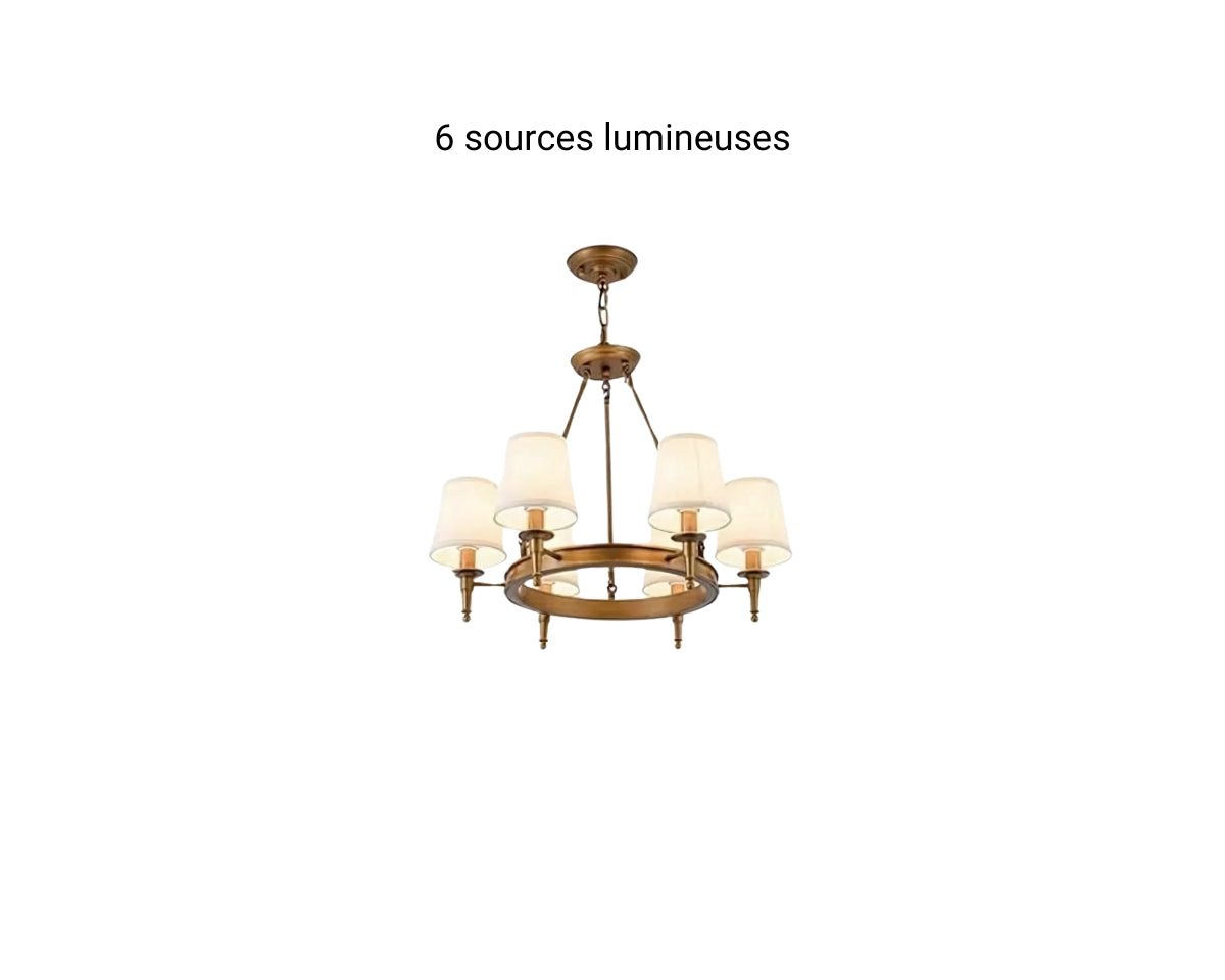 Lustre ancien en fer forgé avec abat-jours en tissu, vue 16