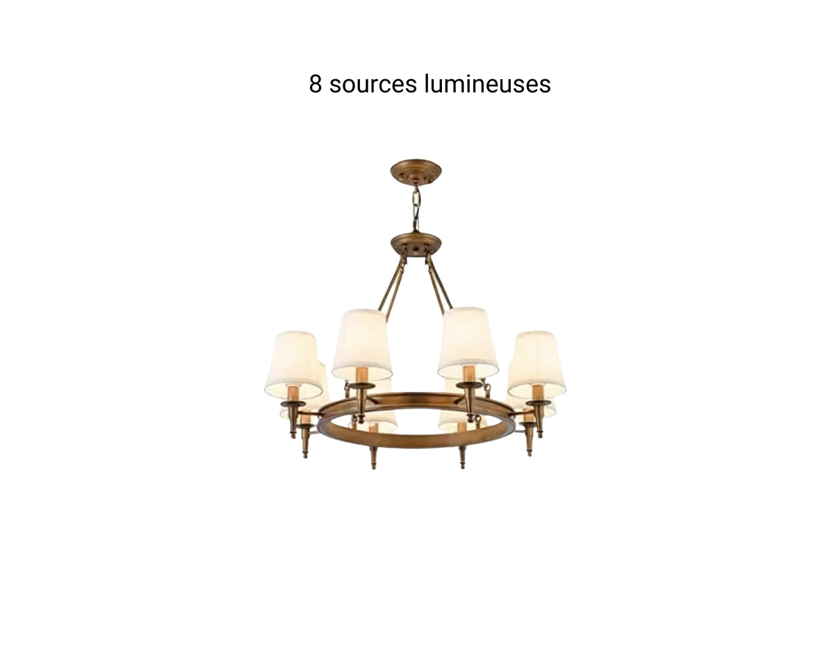 Lustre ancien en fer forgé avec abat-jours en tissu, vue 17