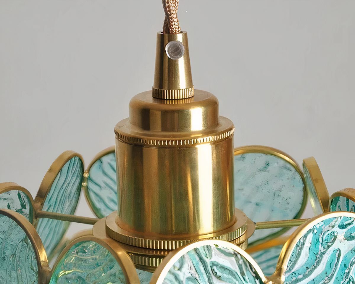 Lustre salle à manger fleur en verre teinté rose ou vert, vue 4
