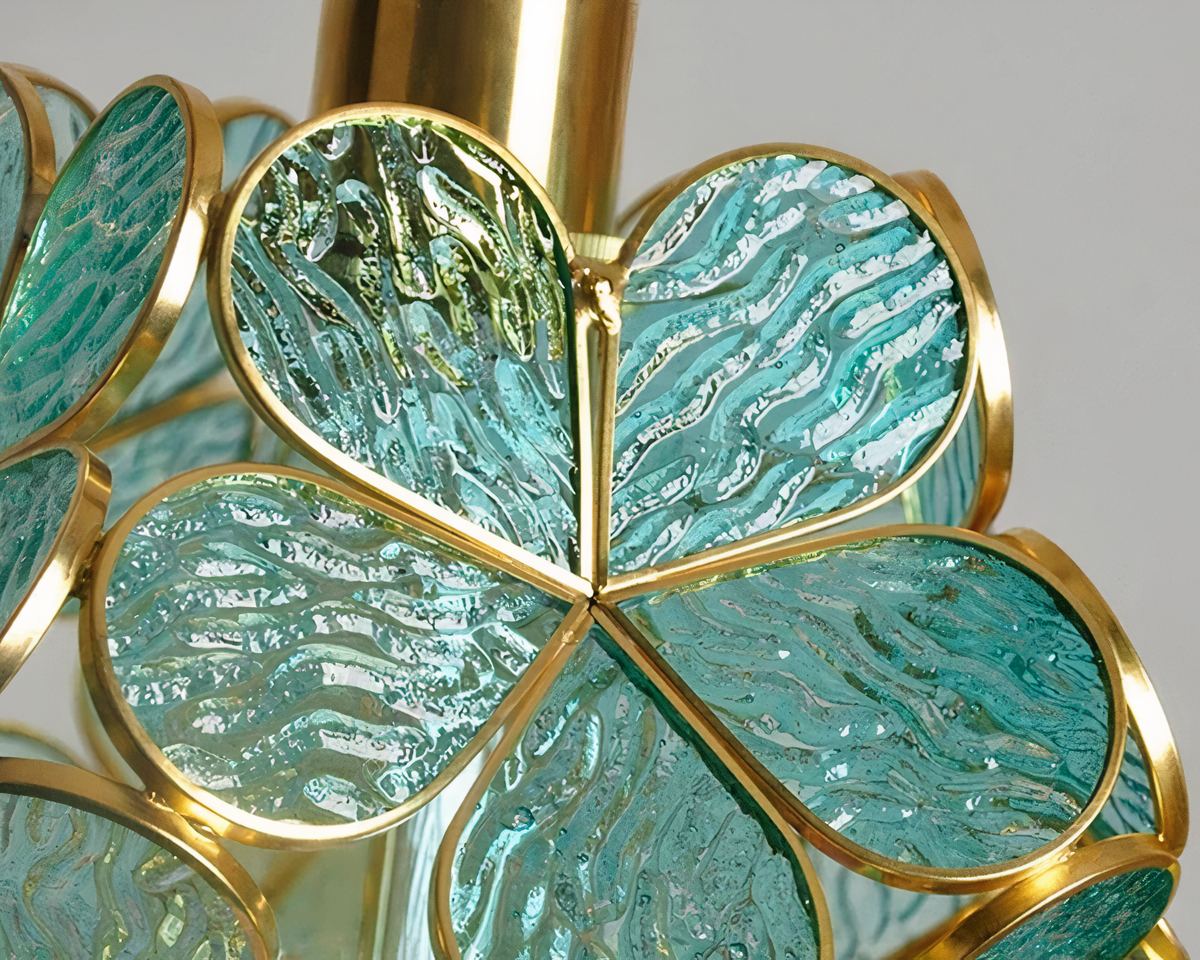 Lustre salle à manger fleur en verre teinté rose ou vert, vue 5