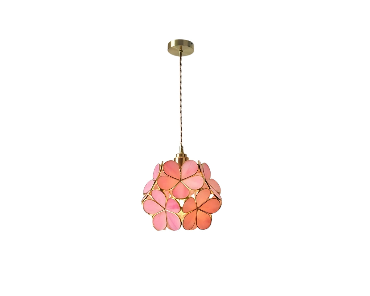 Lustre salle à manger fleur en verre teinté rose ou vert, vue 8