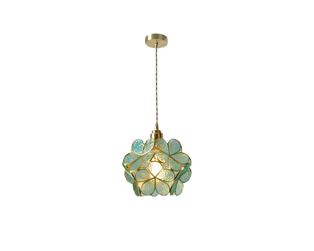Lustre salle à manger fleur en verre teinté rose ou vert, vue 10