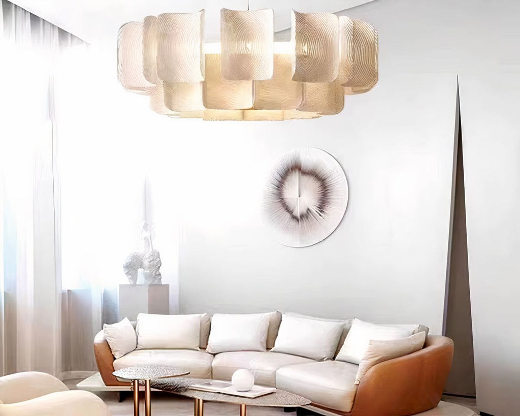 Lustre art déco XXL rond en acrylique beige, vue 2