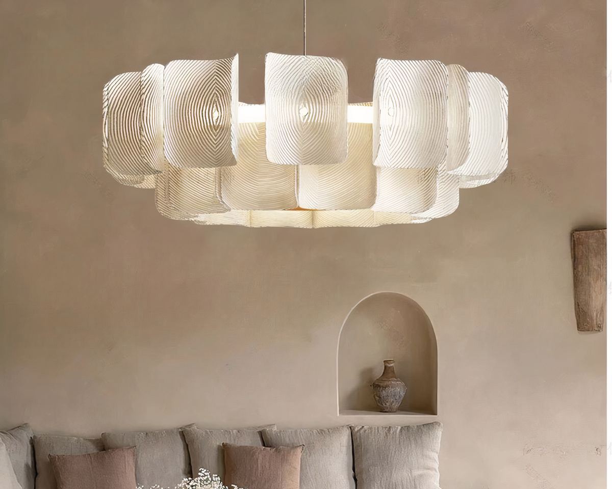 Lustre art déco XXL rond en acrylique beige, vue 4