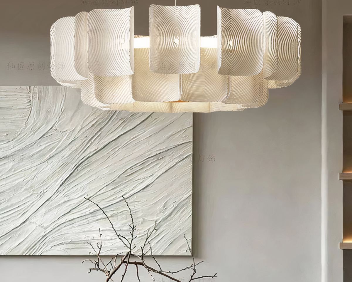 Lustre art déco XXL rond en acrylique beige, vue 5