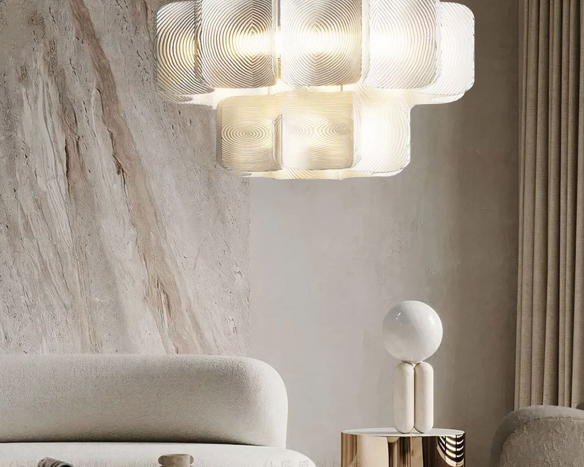 Lustre art déco XXL rond en acrylique beige, vue 6