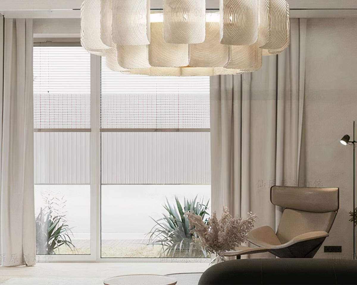 Lustre art déco XXL rond en acrylique beige, vue 7