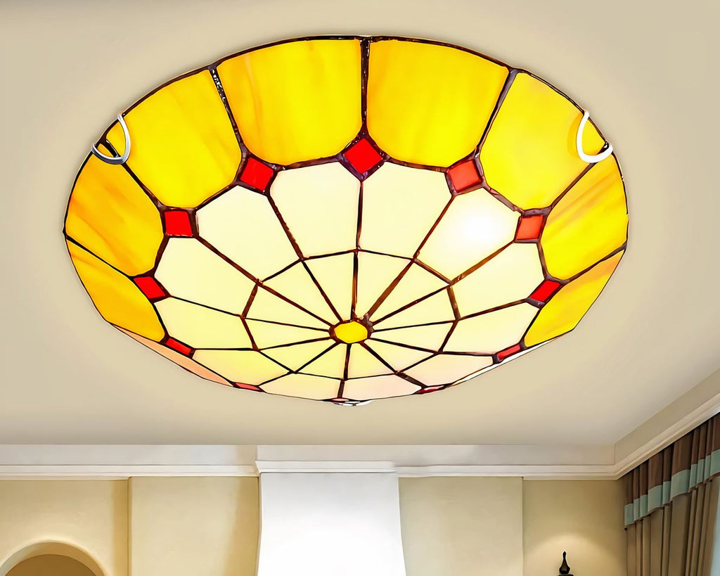 Lustre art déco plafonnier en vitrail à 3 lampes, vue 4