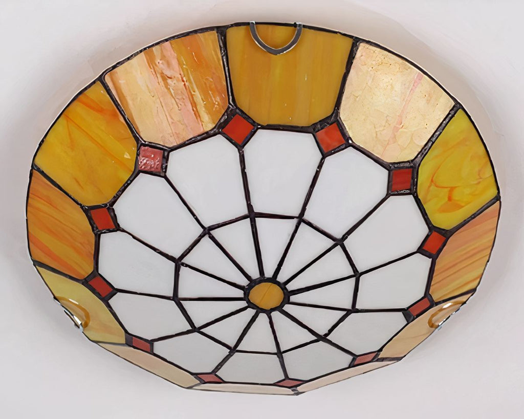 Lustre art déco plafonnier en vitrail à 3 lampes, vue 5