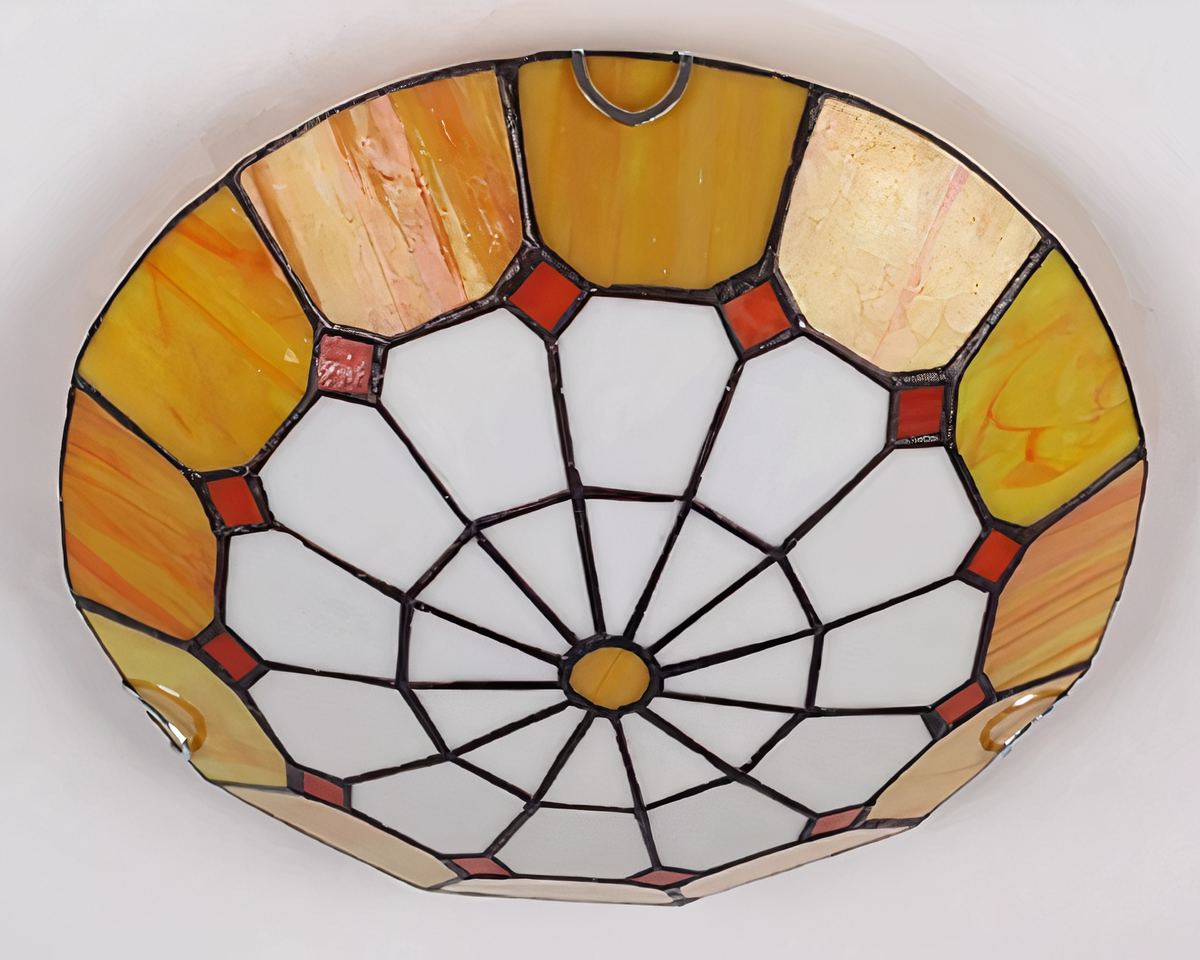 Lustre art déco plafonnier en vitrail à 3 lampes, vue 5