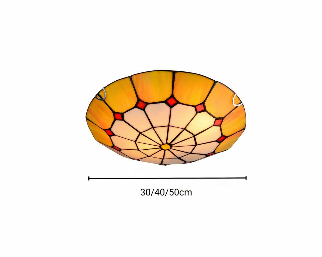 Lustre art déco plafonnier en vitrail à 3 lampes, vue 8