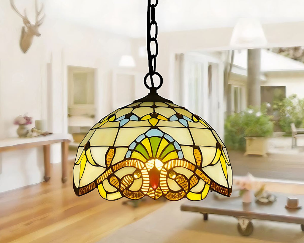 Lustre art déco méditerranéen en vitrail coloré