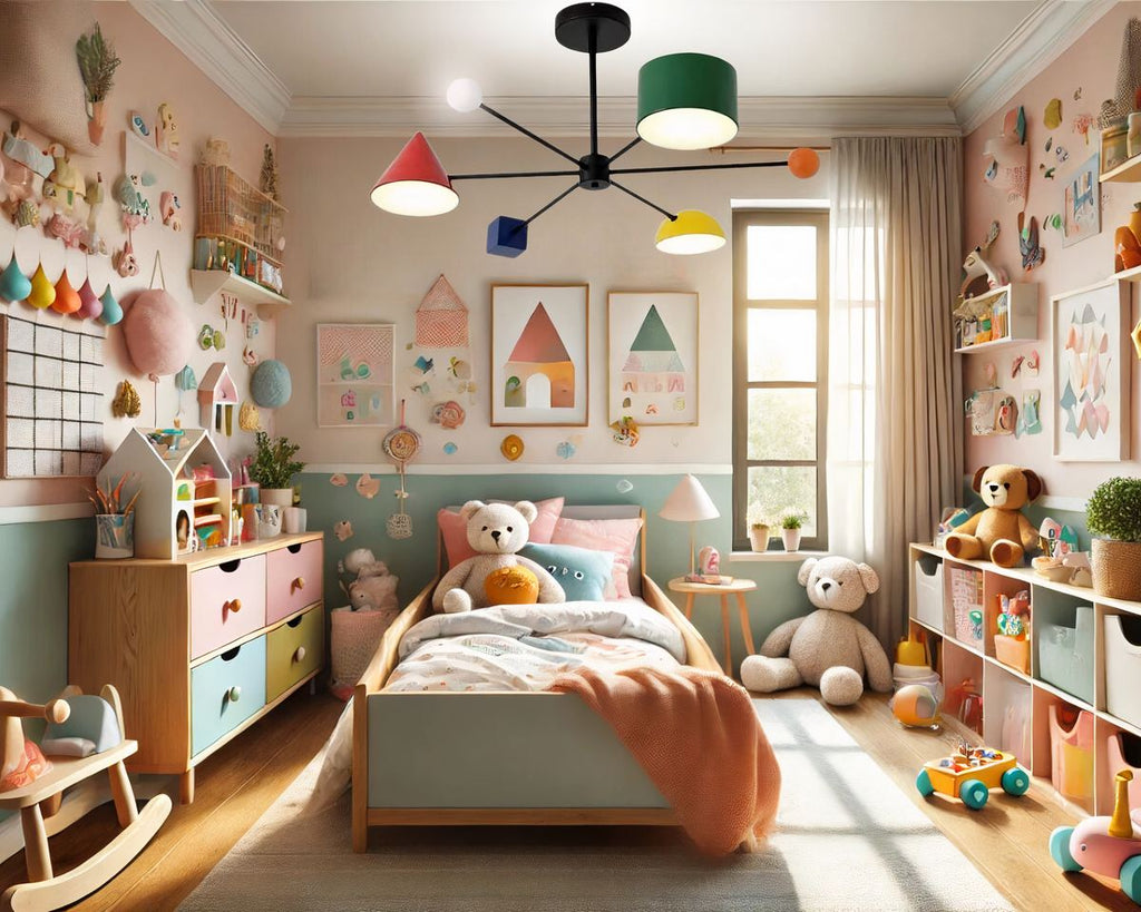 Lustre chambre de bébé aux formes géométriques colorées