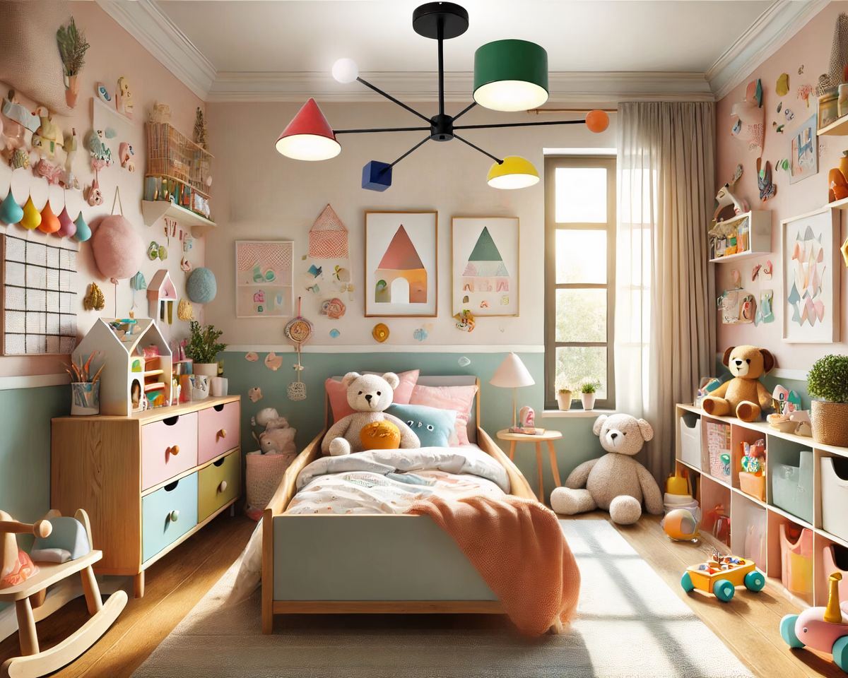 Lustre chambre de bébé aux formes géométriques colorées