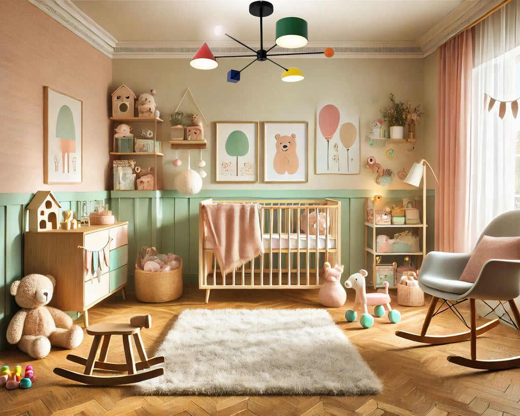 Lustre chambre de bébé aux formes géométriques colorées, vue 2