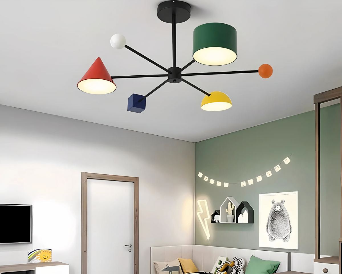 Lustre chambre de bébé aux formes géométriques colorées, vue 3