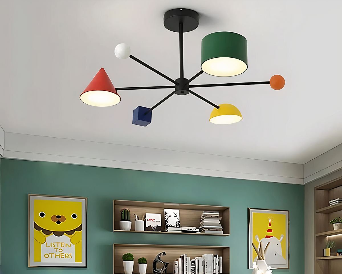 Lustre chambre de bébé aux formes géométriques colorées, vue 5