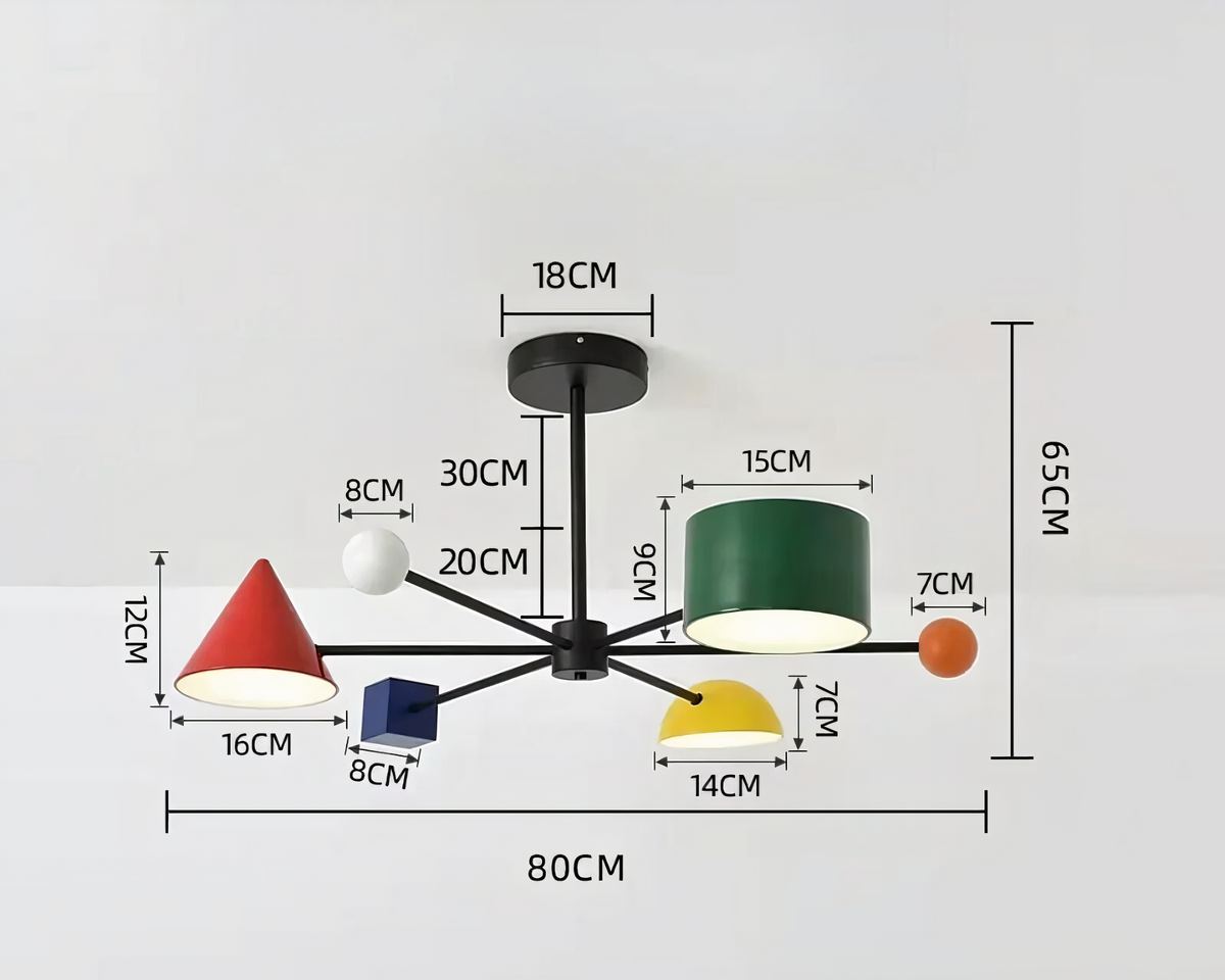 Lustre chambre de bébé aux formes géométriques colorées, vue 8