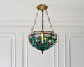 Lustre art déco en vitrail motif libellule vert