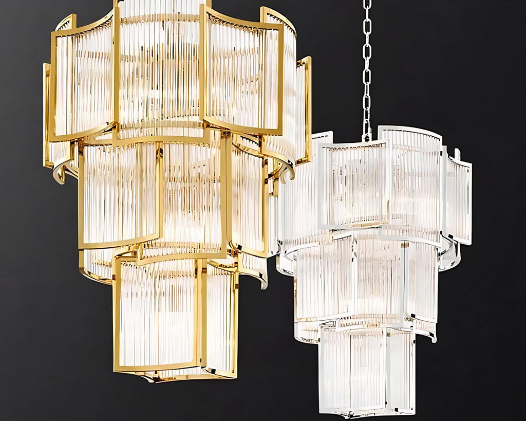 Lustre cristal à prismes rectangulaires doré ou argenté, vue 5