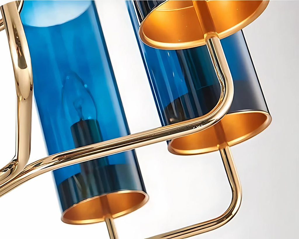 Lustre art déco chandelier en verre bleu canard, vue 6
