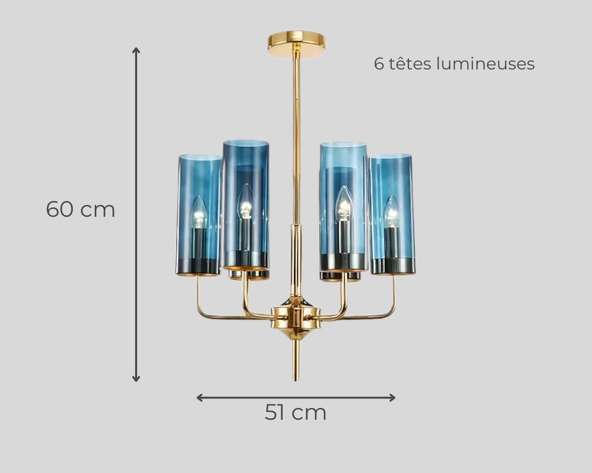 Lustre art déco chandelier en verre bleu canard, vue 9