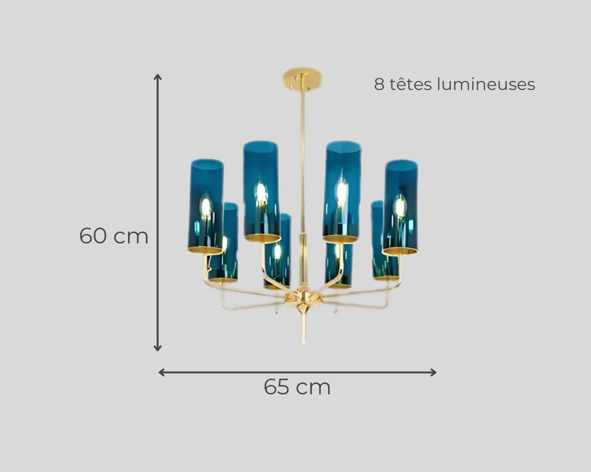 Lustre art déco chandelier en verre bleu canard, vue 10