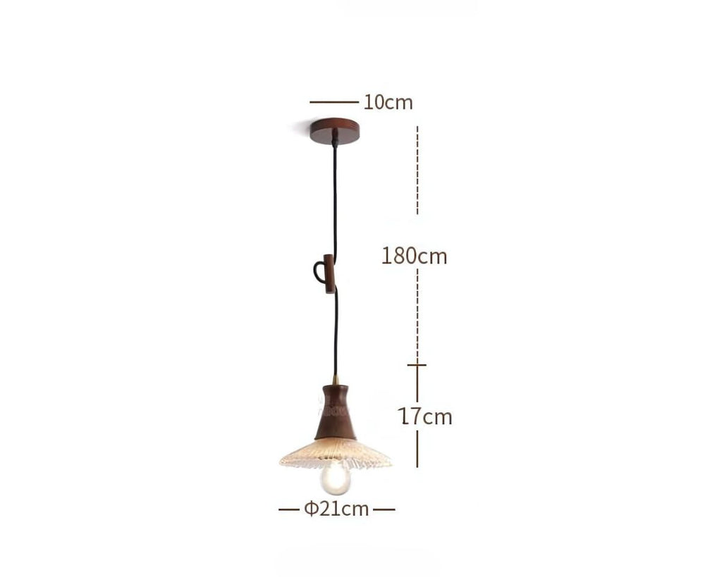 Lustre en bois et abat-jour verre chapeau rétro années 60, vue 10