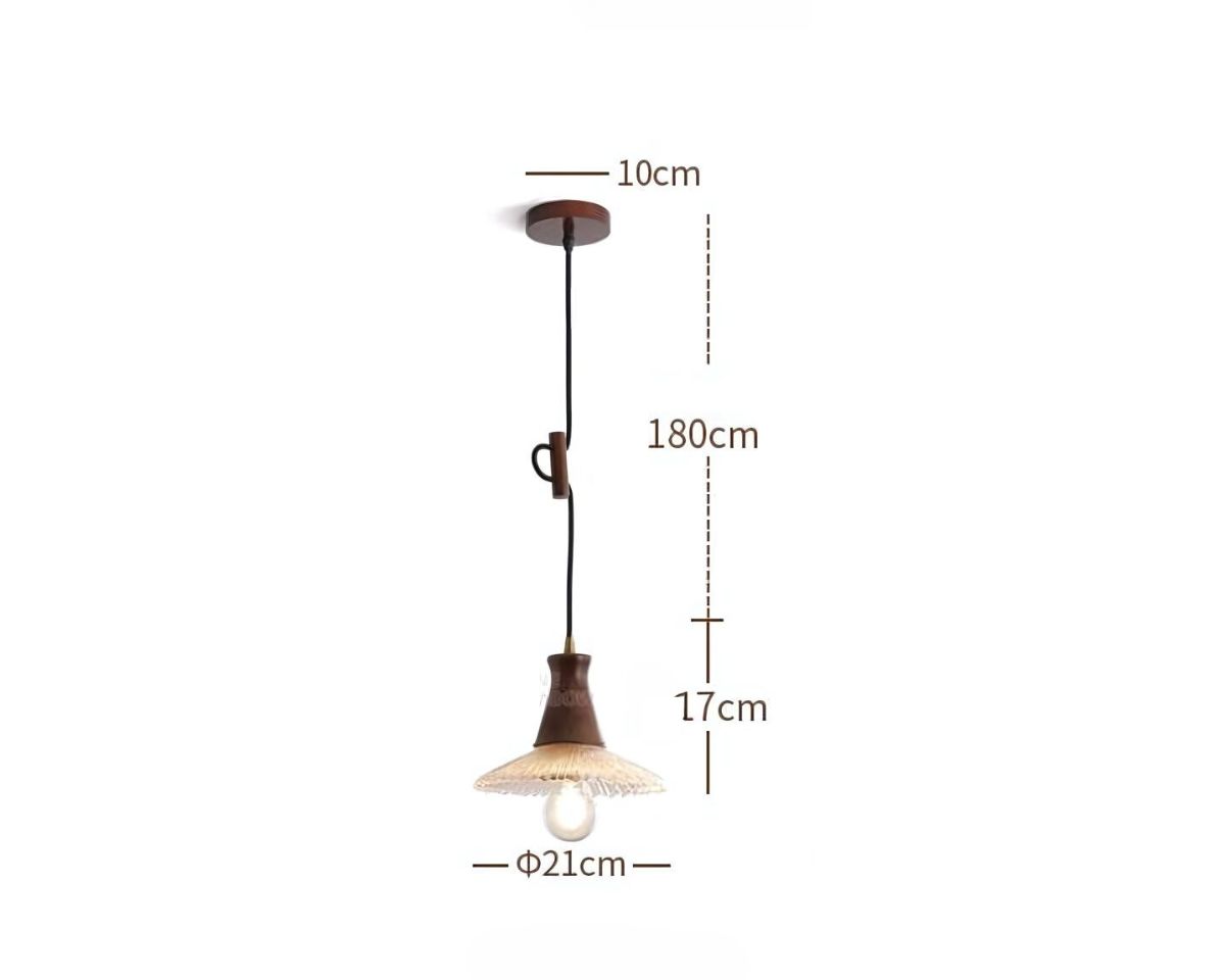 Lustre en bois et abat-jour verre chapeau rétro années 60, vue 10