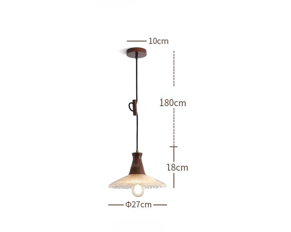 Lustre en bois et abat-jour verre chapeau rétro années 60, vue 11