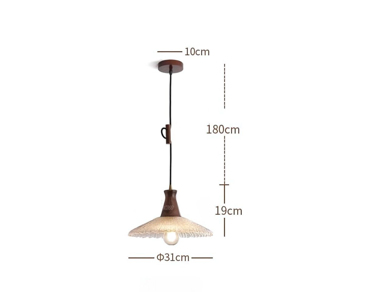 Lustre en bois et abat-jour verre chapeau rétro années 60, vue 12