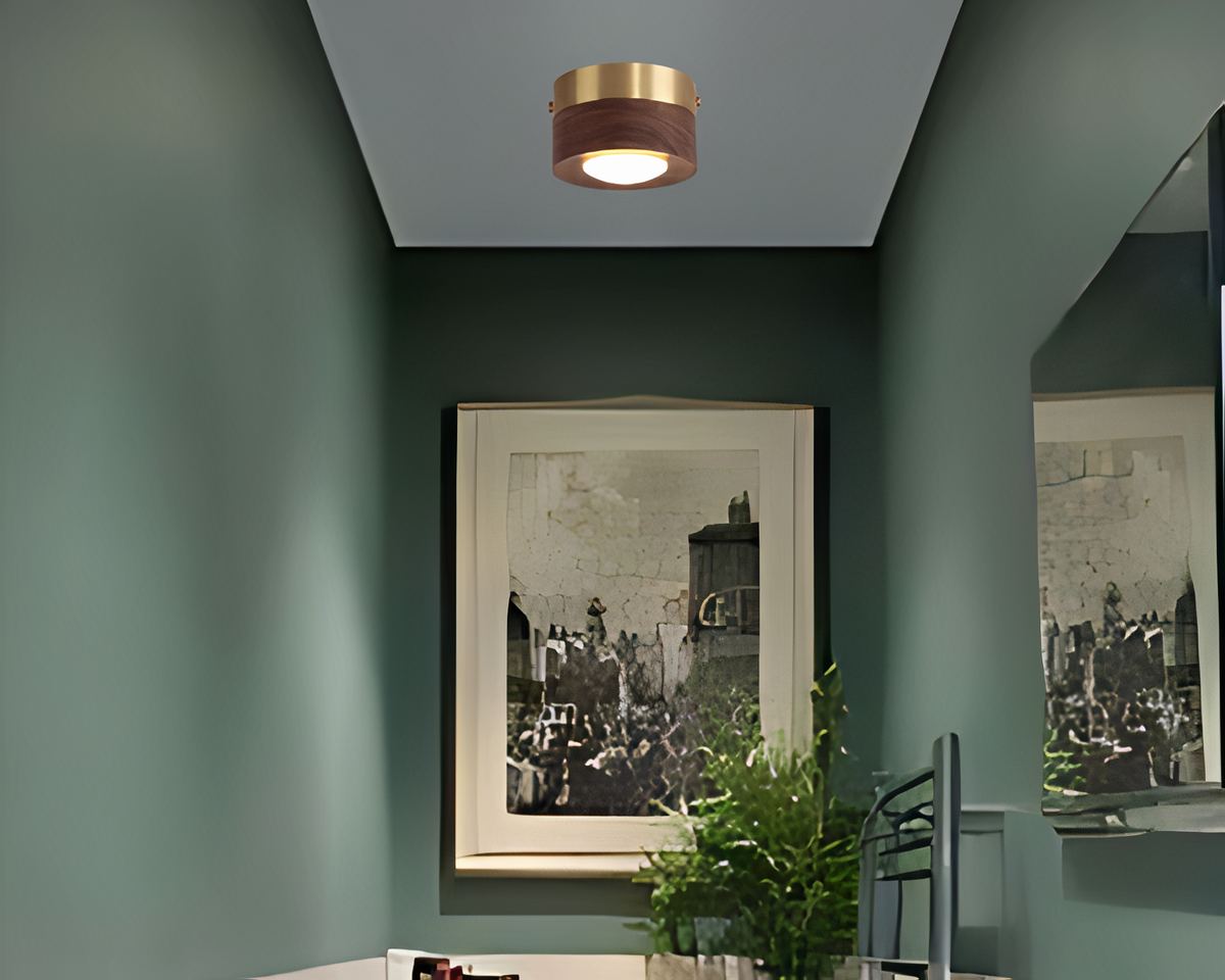Lustre salle de bain mini plafonnier en bois, vue 2
