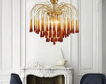 Lustre cristal années 60 en pluie de gouttes ambrées