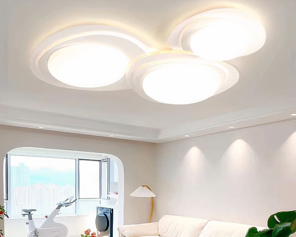 Lustre moderne salon XXL en galets lumineux blancs