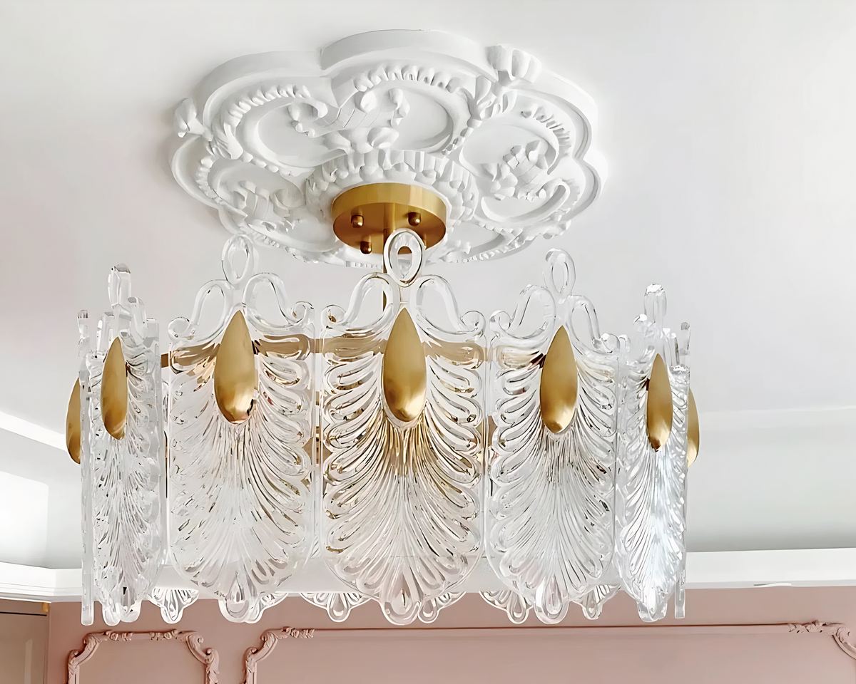 Rosace pour lustre décorative en plâtre blanc