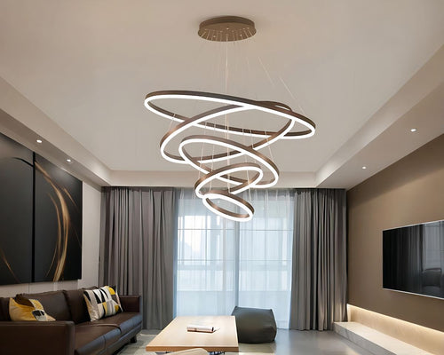 Grand lustre à cercles modulables en aluminium marron