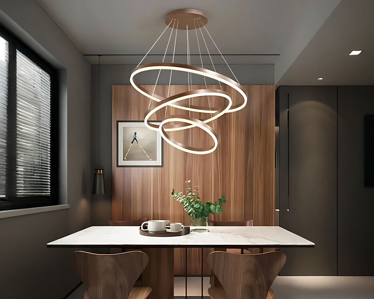 Grand lustre à cercles modulables en aluminium marron, vue 3