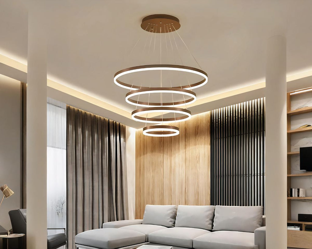 Grand lustre à cercles modulables en aluminium marron, vue 5