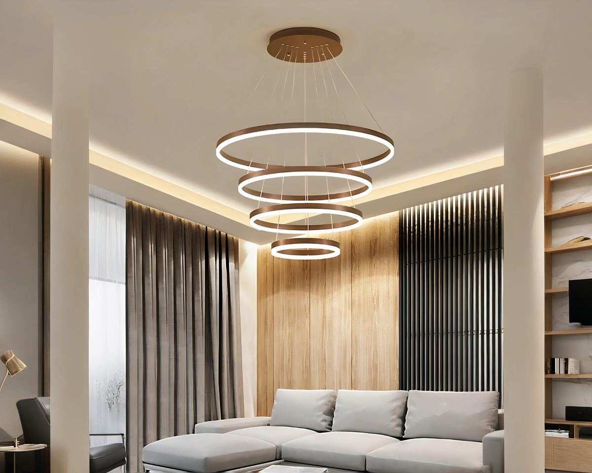 Grand lustre à cercles modulables en aluminium marron, vue 5