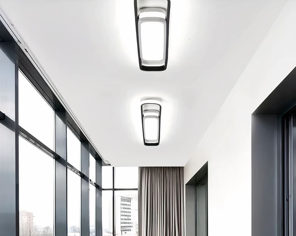 Lustre entrée plat rectangulaire XXL bois et blanc