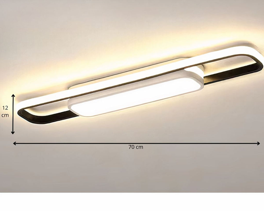 Lustre entrée plat rectangulaire XXL bois et blanc, vue 2