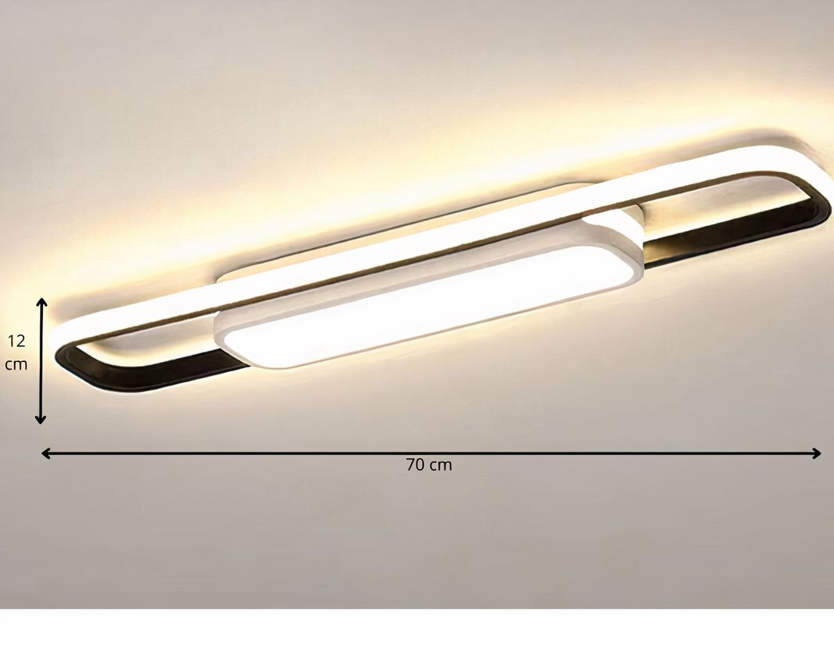 Lustre entrée plat rectangulaire XXL bois et blanc, vue 2