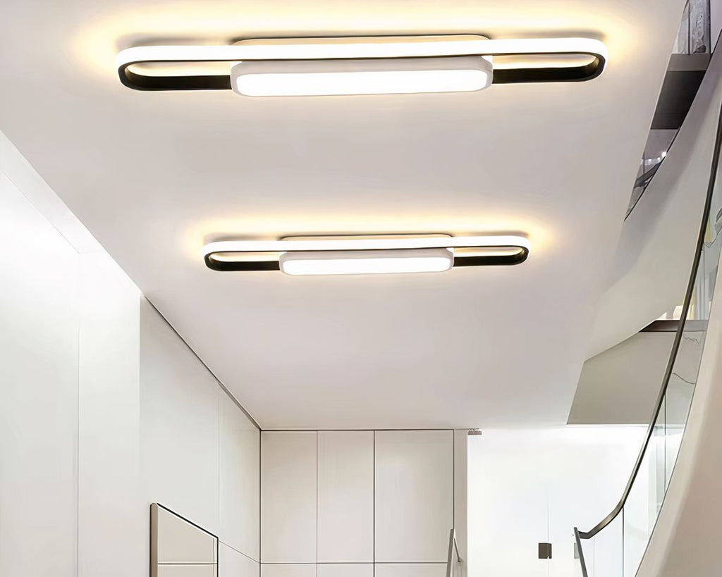 Lustre entrée plat rectangulaire XXL bois et blanc, vue 3