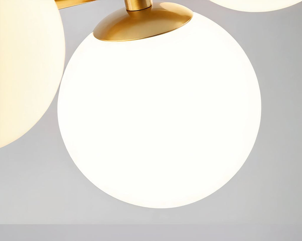 Grand lustre barre à neuf globes en verre laiteux, vue 4