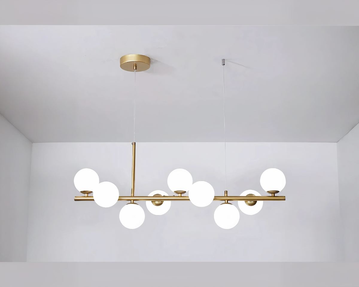 Grand lustre barre à neuf globes en verre laiteux, vue 5