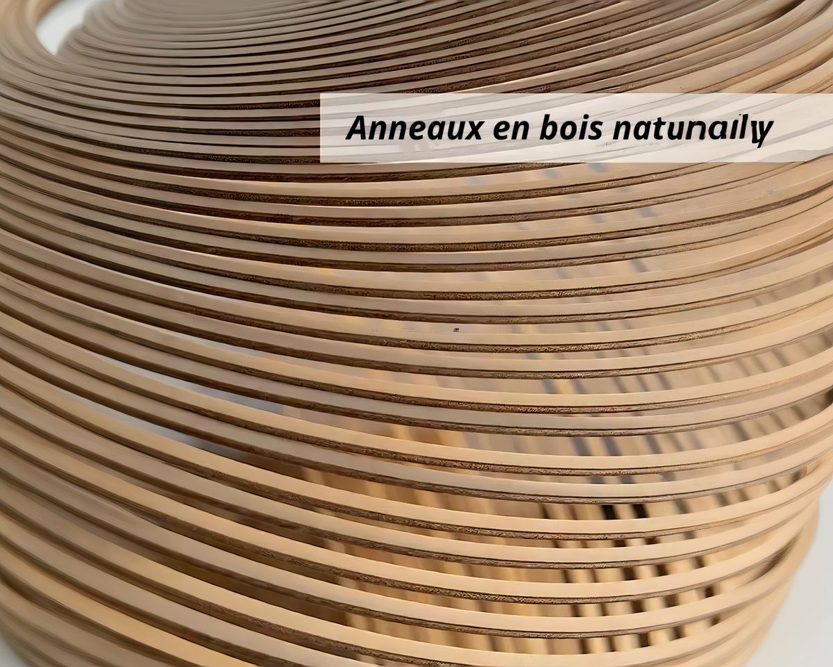 Grand lustre à anneaux de bois et barre LED, vue 4