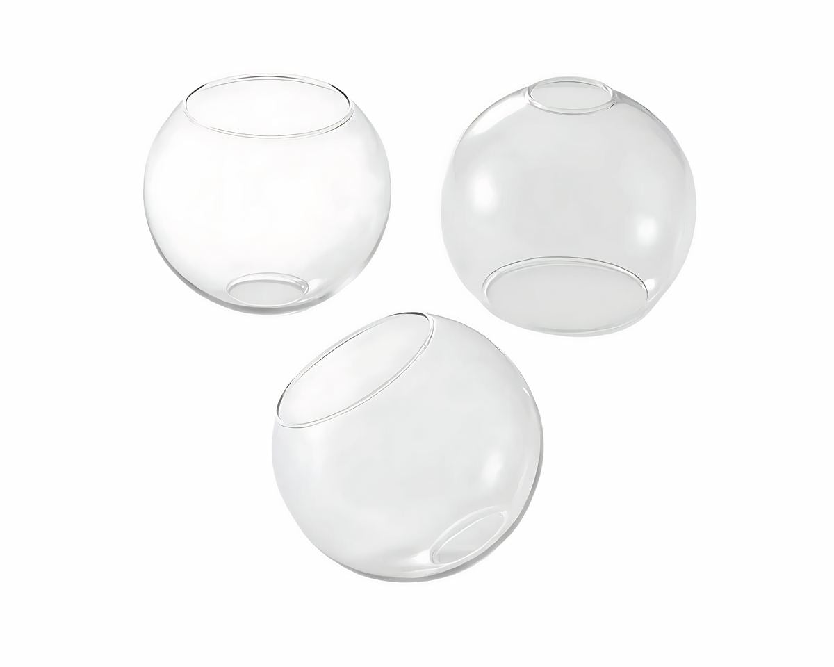 Globe lustre ancien en verre clair, cinq diamètres