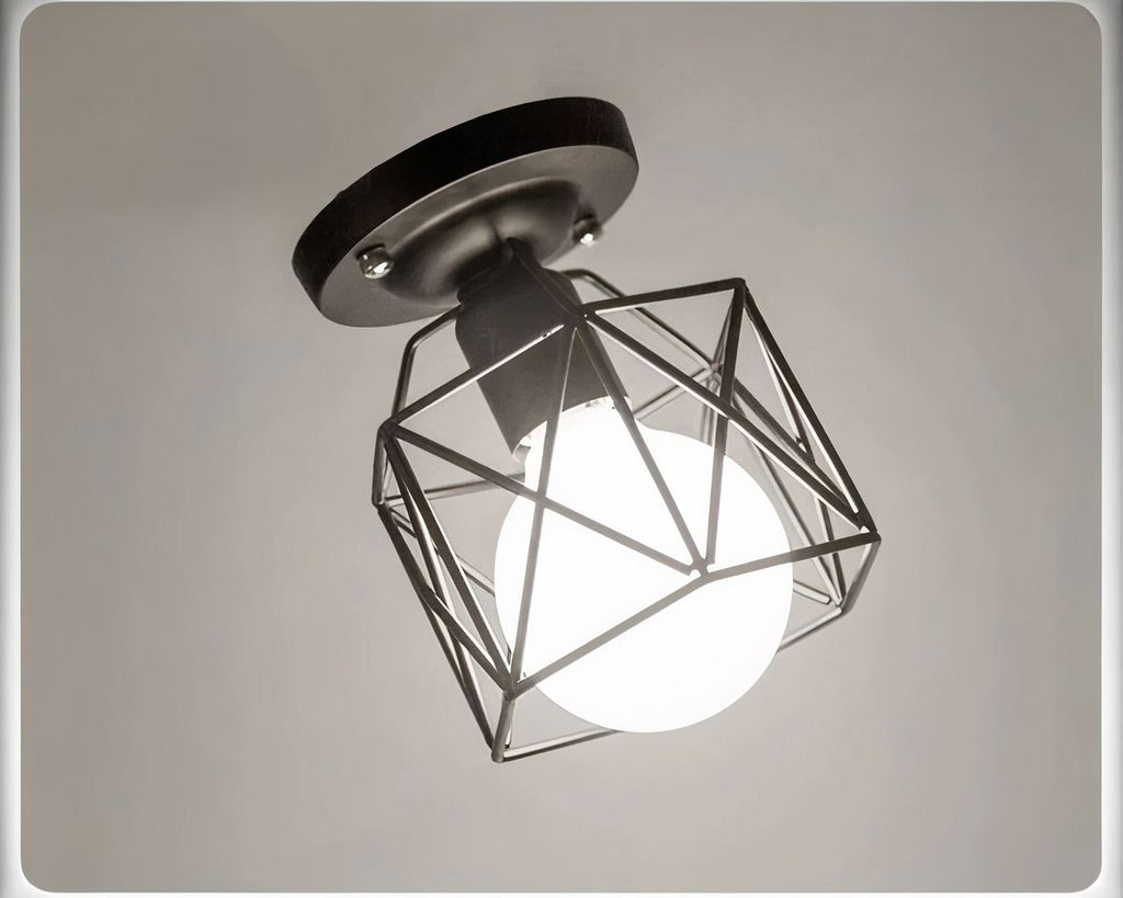 Lustre industriel mini cage géométrique noire