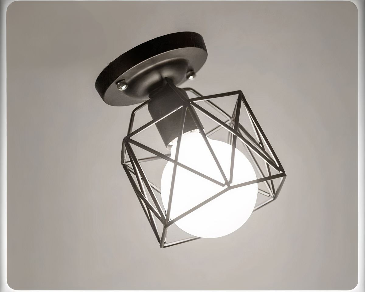 Lustre industriel mini cage géométrique noire