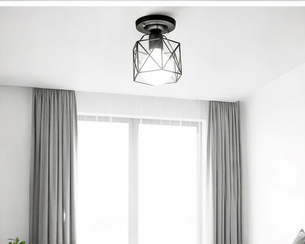 Lustre industriel mini cage géométrique noire, vue 2